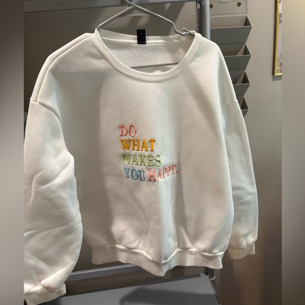 SHEIN White Sweater with Multicolor Embroidery